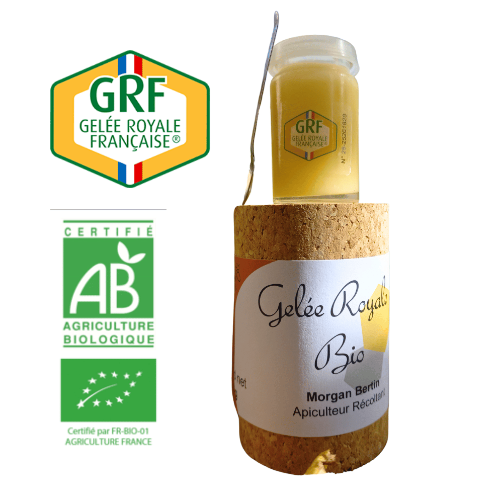 Pilulier de gelée royale bio GRF 25g avec logos AB et GRF