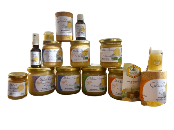 Assortiment des produits bio de Morgan Bertin apiculteur