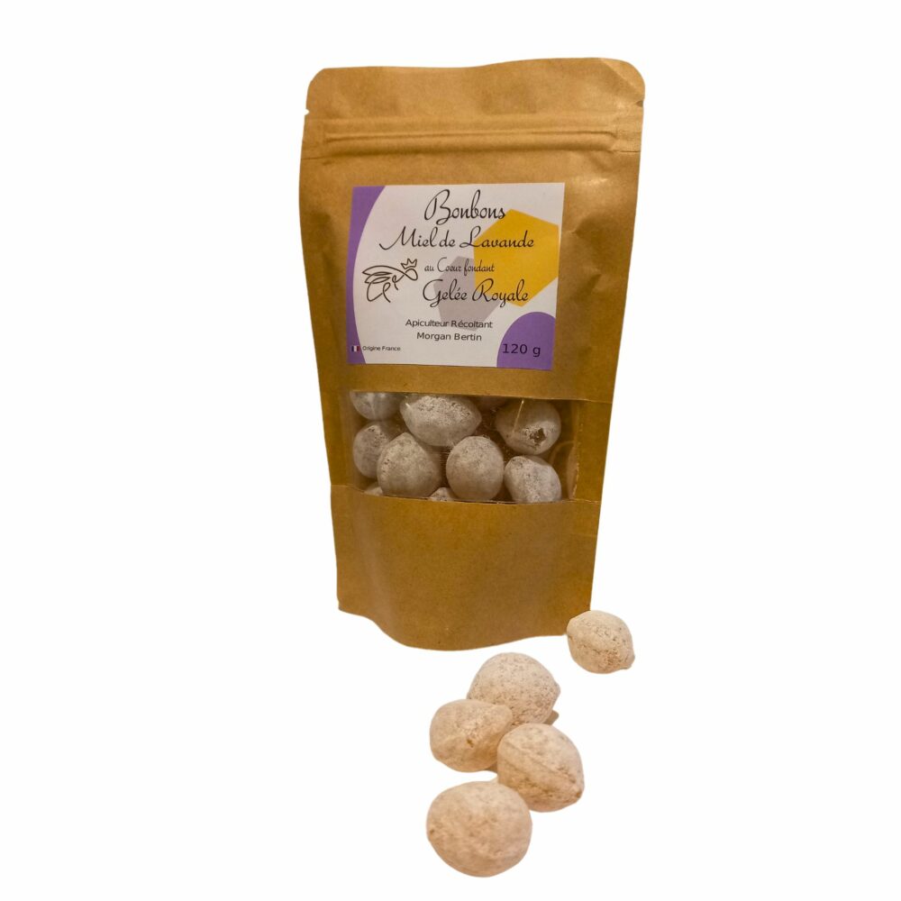 sachet bonbons au miel de lavande coeur fondant de gelée royale